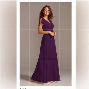 Plum bridesmaid dress with flutter sleeve full skirt - david's bridal- size 16
